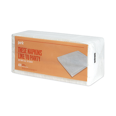Perk Luncheon Napkins, Embossed, 1-Ply, 10 x 13, White, 400/Pack (PRK28584)