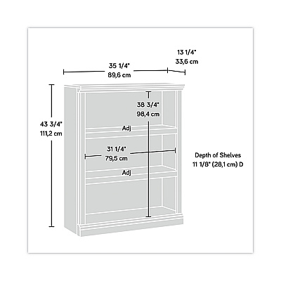 Sauder Select Collection Bookcase, Three-Shelf, 35.27w x 13.3d x 43.78h, Oiled Brown (SWC410372)