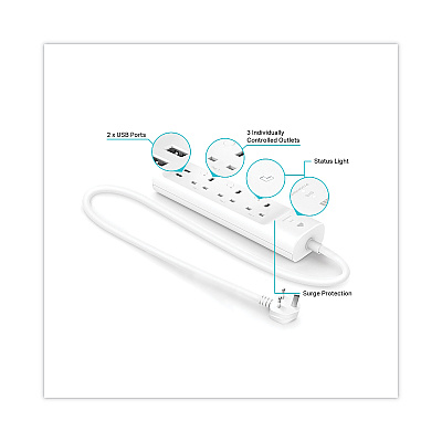 TP-Link Kasa Smart WiFi 3-Outlet Power Strip, 3 AC Outlets/2 USB Ports, White (TPLKP303)