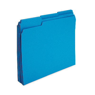 TRU RED Reinforced Top Tab File Folders, 1/3-Cut Tabs: Assorted, Letter Size, 10.5-pt Stock, Blue, 24/Pack (TUD13842)