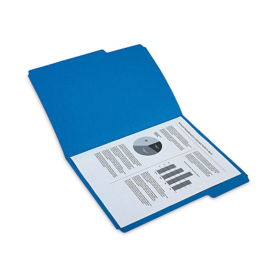 TRU RED Reinforced Top Tab File Folders, 1/3-Cut Tabs: Assorted, Letter Size, 10.5-pt Stock, Blue, 24/Pack (TUD13842)