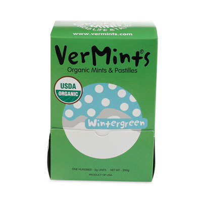 VerMints Organic Mints/Pastilles, Wintergreen, 2 Mints/0.7 oz, Individually Wrapped, 100/Box (VEMVNT00993)