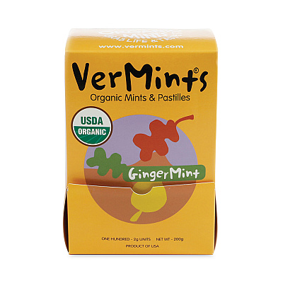VerMints Organic Mints/Pastilles, Gingermint, 2 Mints/0.7 oz Individually Wrapped, 100/Box (VEMVNT00994)