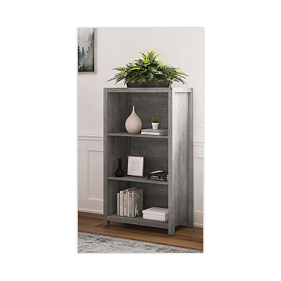 Whalen Fallbrook Bookcase, Three-Shelf, 28w x 14d x 48.25h, Smoked Ash/Rustic Warm Gray (WHLSPUSFBBKGM)