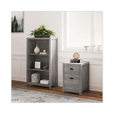 Whalen Fallbrook Bookcase, Three-Shelf, 28w x 14d x 48.25h, Smoked Ash/Rustic Warm Gray (WHLSPUSFBBKGM)