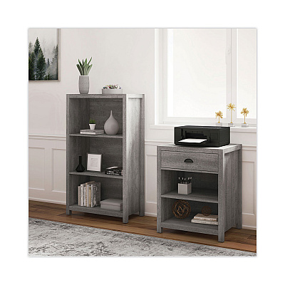 Whalen Fallbrook Bookcase, Three-Shelf, 28w x 14d x 48.25h, Smoked Ash/Rustic Warm Gray (WHLSPUSFBBKGM)