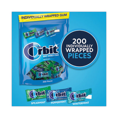 Orbit Sugar-Free Chewing Gum, Spearmint/Peppermint/Wintermint, 200 Pieces/Pack (WRIMMM27955)