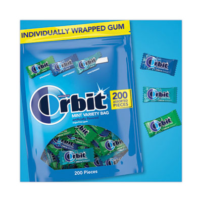 Orbit Sugar-Free Chewing Gum, Spearmint/Peppermint/Wintermint, 200 Pieces/Pack (WRIMMM27955)
