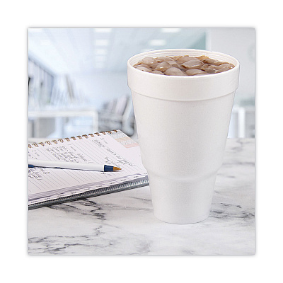 Dart Foam Drink Cups, 32 oz, Tapered Bottom, White, 25/Bag, 20 Bags/Carton (DCC32AJ32)
