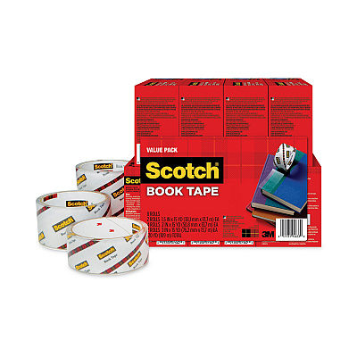 Scotch Book Tape Value Pack, 3" Core, (2) 1.5" x 15 yds, (4) 2" x 15 yds, (2) 3" x 15 yds, Clear, 8/Pack (MMM845VP)
