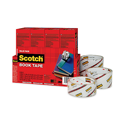 Scotch Book Tape Value Pack, 3" Core, (2) 1.5" x 15 yds, (4) 2" x 15 yds, (2) 3" x 15 yds, Clear, 8/Pack (MMM845VP)