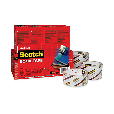 Scotch Book Tape Value Pack, 3" Core, (2) 1.5" x 15 yds, (4) 2" x 15 yds, (2) 3" x 15 yds, Clear, 8/Pack (MMM845VP)