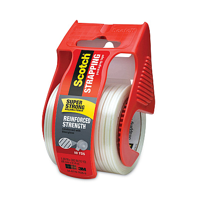 Scotch Reinforced Strength Shipping and Strapping Tape in Dispenser, 1.5" Core, 1.88" x 10 yds, Clear (MMM50)