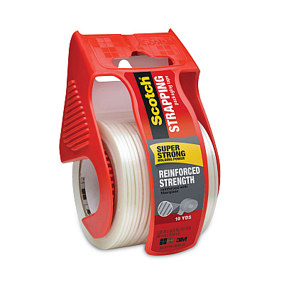 Scotch Reinforced Strength Shipping and Strapping Tape in Dispenser, 1.5" Core, 1.88" x 10 yds, Clear (MMM50)