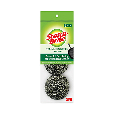 Scotch-Brite Metal Scrubbing Pads, 2.25 x 2.75, Silver, 3/Pack, 8 Packs/Carton (MMM214C)