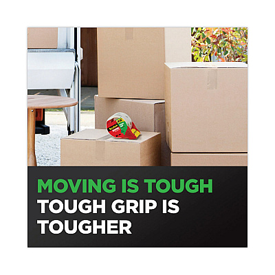 Scotch Tough Grip Moving Packaging Tape with Dispenser, 3" Core, 1.88" x 38.2 yds, Clear, 2/Pack (MMM3500S21RD)