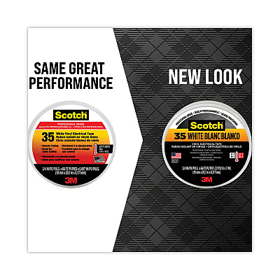 3M Scotch 35 Vinyl Electrical Color Coding Tape, 3" Core, 0.75" x 66 ft, White (MMM10828)
