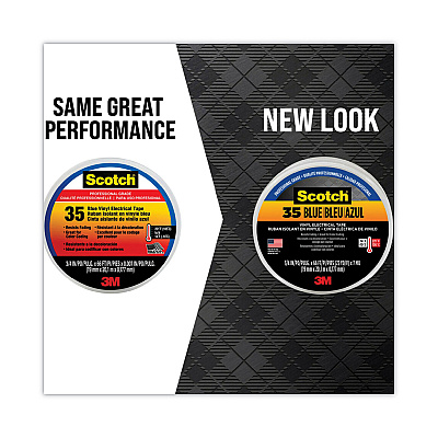 3M Scotch 35 Vinyl Electrical Color Coding Tape, 3" Core, 0.75" x 66 ft, Blue (MMM10836)