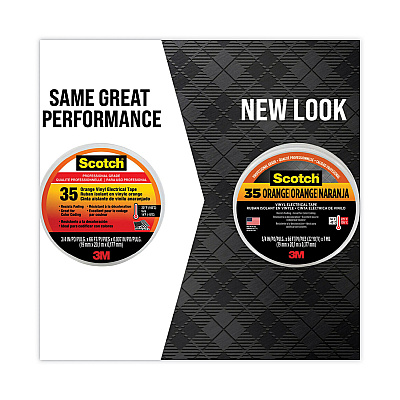 3M Scotch 35 Vinyl Electrical Color Coding Tape, 3" Core, 0.75" x 66 ft, Orange (MMM10869)
