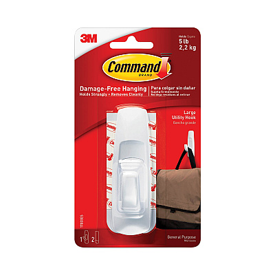Command General Purpose Hooks, Large, Plastic, White, 5 lb Capacity, 1 Hook and 2 Strips/Pack (MMM17003ES)