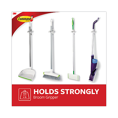 Command Broom Gripper, 3.12w x 1.85d x 3.34h, White/Gray, 6 Grippers/16 Strips/Pack (MMM17007S6NA)