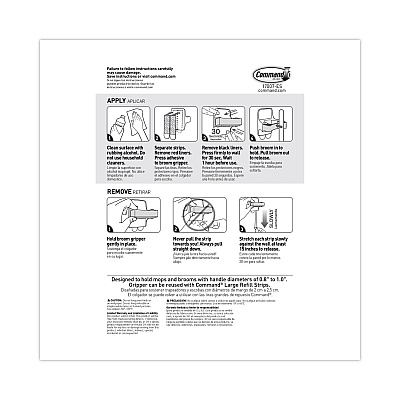 Command Broom Gripper, 3.12w x 1.85d x 3.34h, White/Gray, 6 Grippers/16 Strips/Pack (MMM17007S6NA)