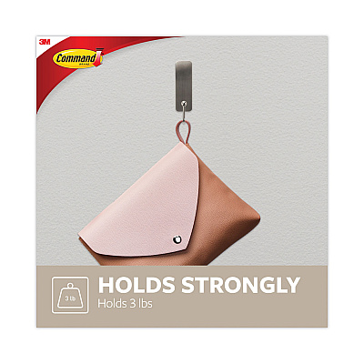 Command Decorative Hooks, Medium, Metal, Brushed Nickel, 3 lb Capacity, 2 Hooks and 4 Strips/Pack (MMM17034BN2ES)