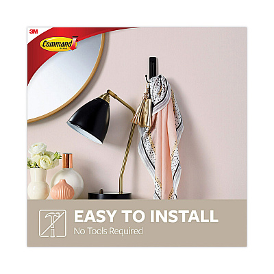 Command Adhesive Mount Metal Hook, Large, Double Hook, Matte Black Finish, 4 lb Capacity, 1 Hook and 1 Strip/Pack (MMM17036MBES)