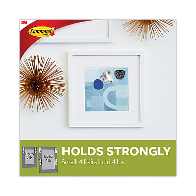 Command Picture Hanging Strips, Value Pack, Small, Removable, Holds Up to 4 lbs, 0.63 x 1.81, White, 16 Pairs/Pack (MMM1720516ES)