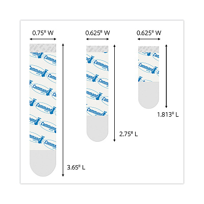 Command Assorted Refill Strips, Removable, (8) Small 0.75 x 1.75, (4) Medium 0.75 x 2.75, (4) Large 0.75 x 3.75, Clear, 16/Pack (MMM17200CLRES)