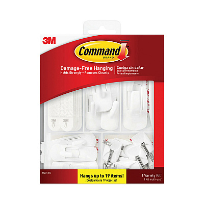 Command General Purpose Hooks, Variety Pack, Assorted Sizes, Plastic, White, 0.5, 1, 3, 5, 16 lb Capacities, 54 Pieces/Pack (MMM17231ES)