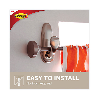 Command Adhesive Mount Metal Hook, Large, Brushed Nickel Finish, 5 lb Capacity, 2 Hooks and 4 Strips/Pack (MMMFC13BN2ES)