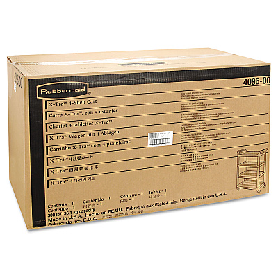 Rubbermaid Commercial Xtra Utility Cart with Open Sides, Plastic, 4 Shelves, 400 lb Capacity, 40.63" x 20" x 51", Black (RCP409600BLA)