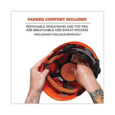 ergodyne Skullerz 8974LED Class E Safety Helmet with 8981 Universal LED Headlamp, 6-Point Ratchet Suspension, Orange (EGO60213)