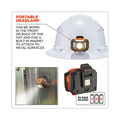 ergodyne Skullerz 8973LED Class C Hard Hat Full Brim with LED Light, White (EGO60156)
