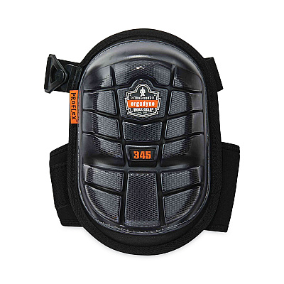 ergodyne ProFlex 345 Injected Gel Knee Pads, Long Cap, Hook and Loop Closure, One Size Fits Most, Black, Pair (EGO18445)
