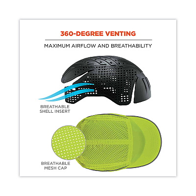 ergodyne Skullerz 8955 Lightweight Bump Cap Hat, Short Brim Lime (EGO23351)