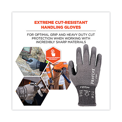 ergodyne ProFlex 7071 ANSI A7 PU Coated CR Gloves, Gray, Large, 12 Pairs/Pack (EGO18064)
