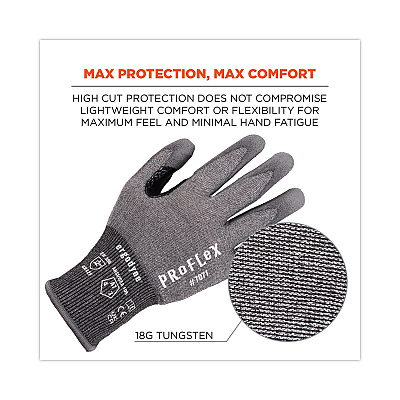 ergodyne ProFlex 7071 ANSI A7 PU Coated CR Gloves, Gray, Small, 12 Pairs/Pack (EGO18062)