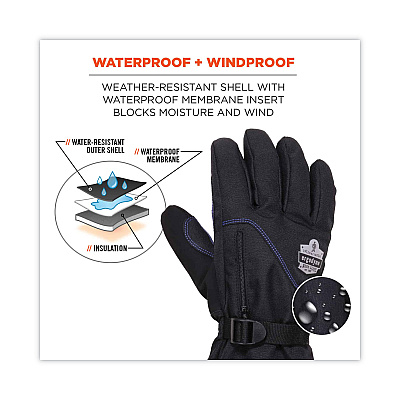 ergodyne ProFlex 825WP Thermal Waterproof Winter Work Gloves, Black, Small, Pair (EGO17602)