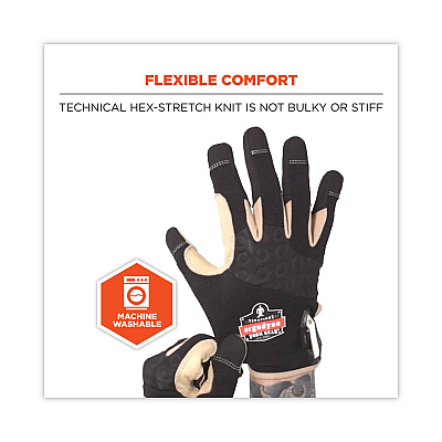 ergodyne ProFlex 710LTR Heavy-Duty Leather-Reinforced Gloves, Black, Small, Pair (EGO17142)