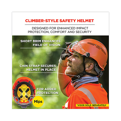 ergodyne Skullerz 8975-MIPS Class C Safety Helmet with MIPS Elevate Ratchet Suspension, Orange (EGO60257)