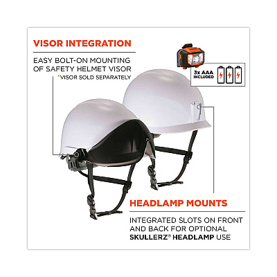 ergodyne Skullerz 8974LED Class E Safety Helmet with 8981 Universal LED Headlamp, 6-Point Ratchet Suspension, White (EGO60201)