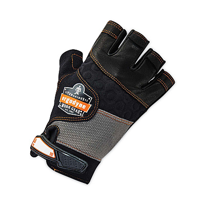 ergodyne ProFlex 901 Half-Finger Leather Impact Gloves, Black, Medium, Pair (EGO17783)