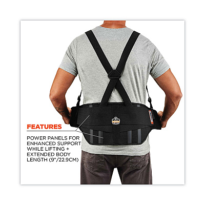 ergodyne ProFlex 1600 Standard Elastic Back Support Brace, X-Large, 38" to 42" Waist, Black (EGO11105)