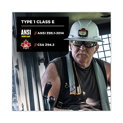 ergodyne Skullerz 8971LED Class E Hard Hat Full Brim with LED Light, White (EGO60152)
