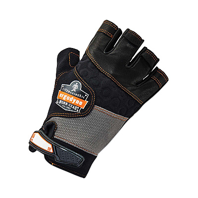 ergodyne ProFlex 901 Half-Finger Leather Impact Gloves, Black, 2X-Large, Pair (EGO17786)