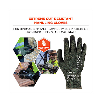 ergodyne ProFlex 7070 ANSI A7 Nitrile Coated CR Gloves, Green, X-Large, Pair (EGO18045)