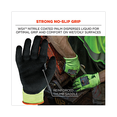 ergodyne ProFlex 7041 ANSI A4 Nitrile-Coated CR Gloves, Lime, Large, Pair (EGO17814)