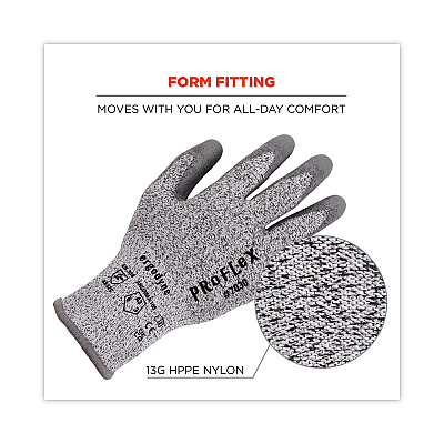 ergodyne ProFlex 7030 ANSI A3 PU Coated CR Gloves, Gray, Medium, Pair (EGO10463)